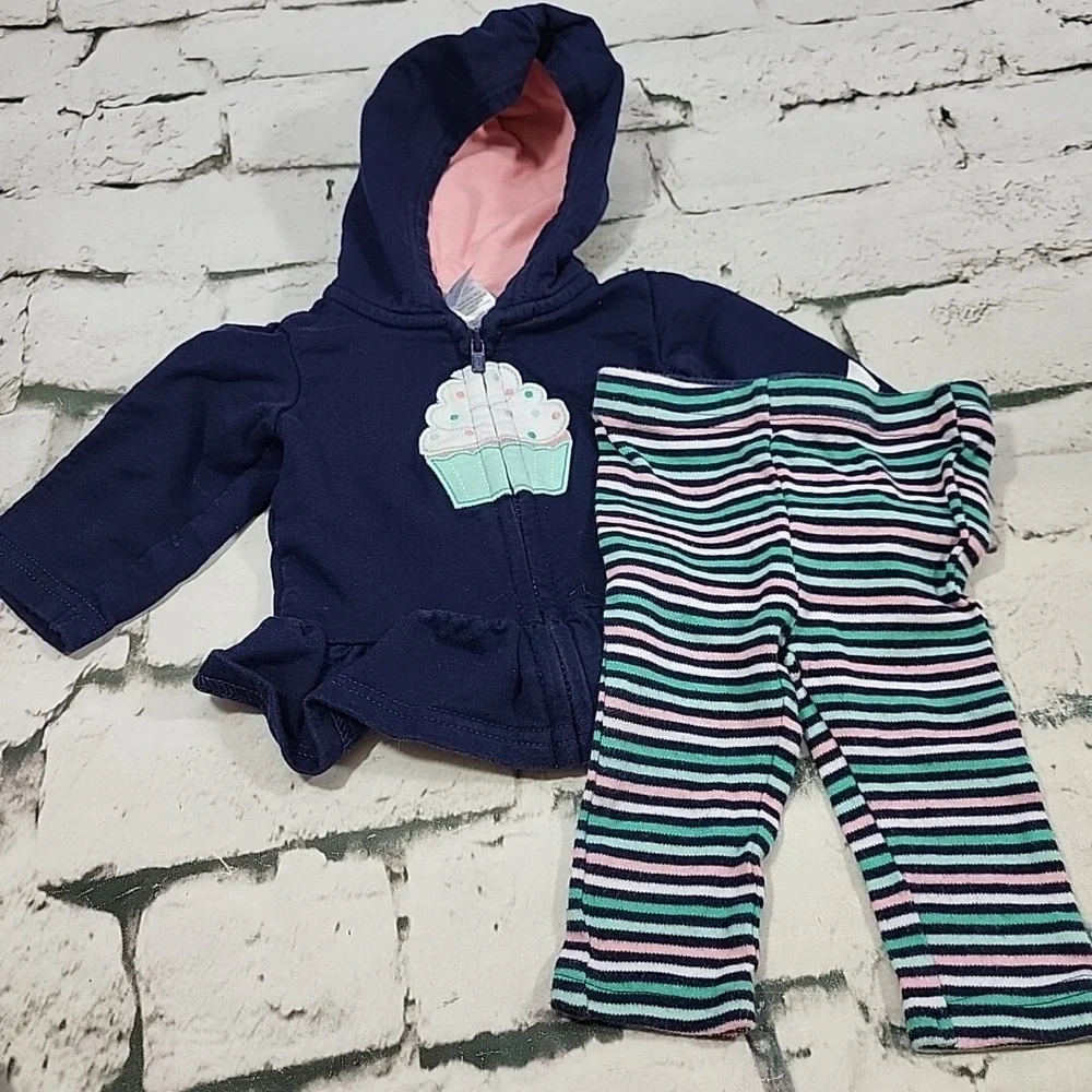 Carters 3pc Lot Girls NB-3mos Leggings T-Shirt Bodysuit With Sweatshirt